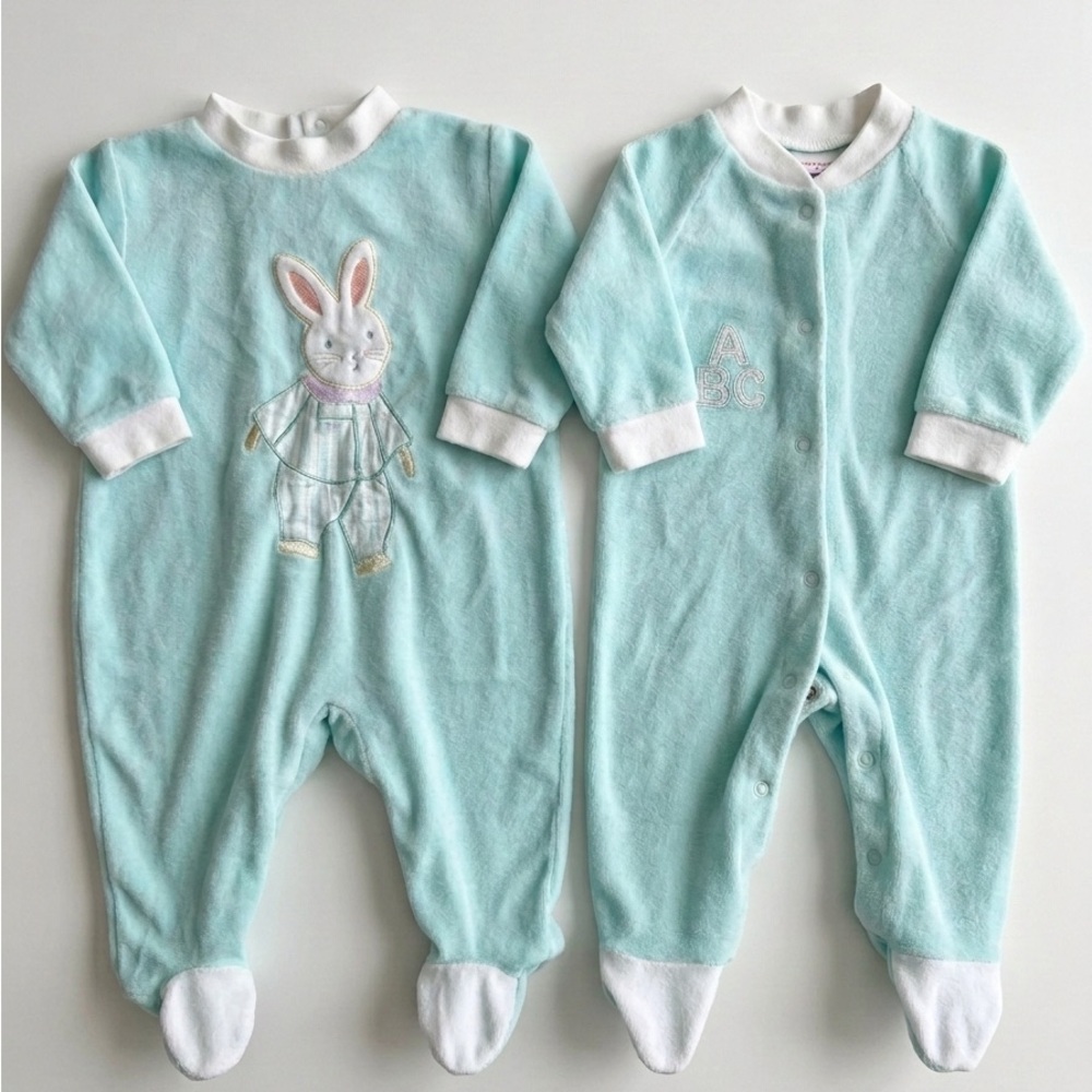 Vintage Retro Mint Green Pastel Baby Footie PJs Sleeper Easter ABCs Grandmacore